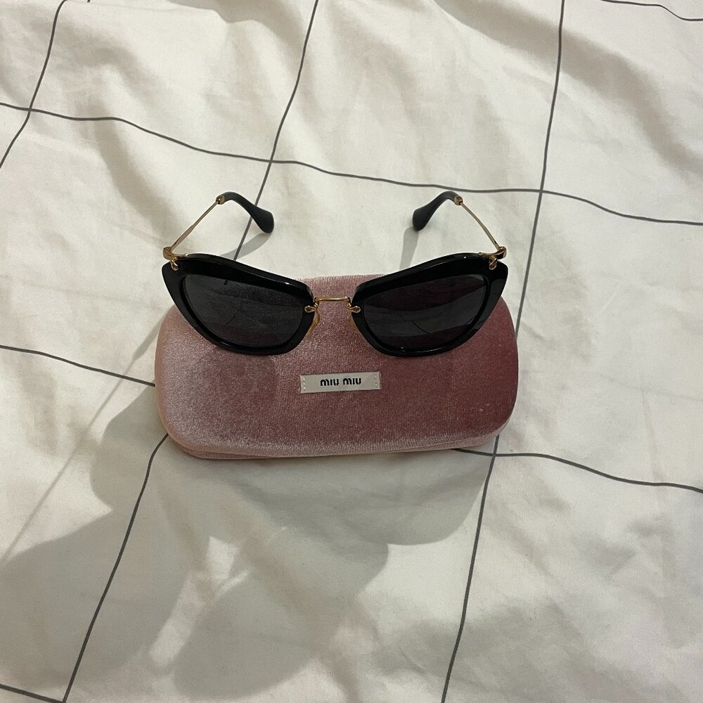 miu miu mid 2010s cat eye sunglasses black gold boho preppy